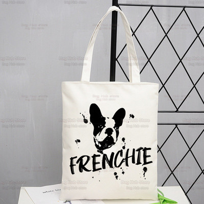 Γυναικείες τσάντες ώμου από καραβόπανο γαλλικό μπουλντόγκ Γυναικείες τσάντες οικολογικές επαναχρησιμοποιούμενες Kawaii Dog Lover Graphic Shopping Bag Vintage Τσάντες Ulzzang