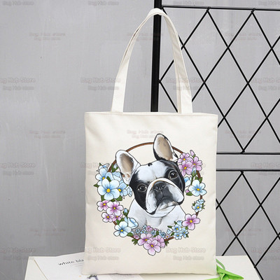 Γυναικείες τσάντες ώμου από καραβόπανο γαλλικό μπουλντόγκ Γυναικείες τσάντες οικολογικές επαναχρησιμοποιούμενες Kawaii Dog Lover Graphic Shopping Bag Vintage Τσάντες Ulzzang