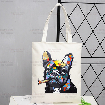 Γυναικείες τσάντες ώμου από καραβόπανο γαλλικό μπουλντόγκ Γυναικείες τσάντες οικολογικές επαναχρησιμοποιούμενες Kawaii Dog Lover Graphic Shopping Bag Vintage Τσάντες Ulzzang