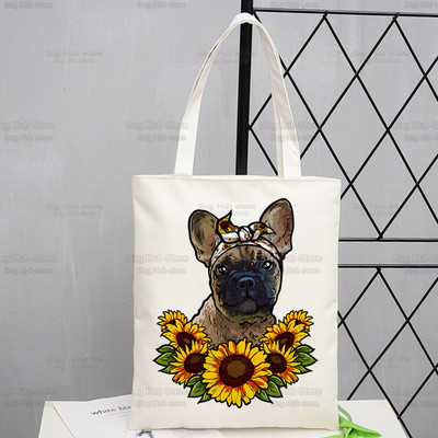 Γυναικείες τσάντες ώμου από καραβόπανο γαλλικό μπουλντόγκ Γυναικείες τσάντες οικολογικές επαναχρησιμοποιούμενες Kawaii Dog Lover Graphic Shopping Bag Vintage Τσάντες Ulzzang