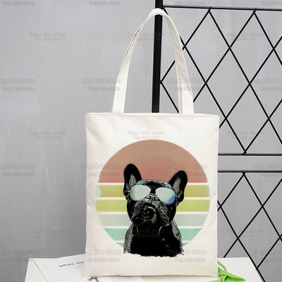 Γυναικείες τσάντες ώμου από καραβόπανο γαλλικό μπουλντόγκ Γυναικείες τσάντες οικολογικές επαναχρησιμοποιούμενες Kawaii Dog Lover Graphic Shopping Bag Vintage Τσάντες Ulzzang