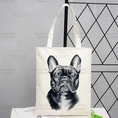 Γυναικείες τσάντες ώμου από καραβόπανο γαλλικό μπουλντόγκ Γυναικείες τσάντες οικολογικές επαναχρησιμοποιούμενες Kawaii Dog Lover Graphic Shopping Bag Vintage Τσάντες Ulzzang