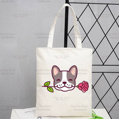 Γυναικείες τσάντες ώμου από καραβόπανο γαλλικό μπουλντόγκ Γυναικείες τσάντες οικολογικές επαναχρησιμοποιούμενες Kawaii Dog Lover Graphic Shopping Bag Vintage Τσάντες Ulzzang