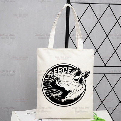 Γυναικείες τσάντες ώμου από καραβόπανο γαλλικό μπουλντόγκ Γυναικείες τσάντες οικολογικές επαναχρησιμοποιούμενες Kawaii Dog Lover Graphic Shopping Bag Vintage Τσάντες Ulzzang