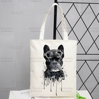 Γυναικείες τσάντες ώμου από καραβόπανο γαλλικό μπουλντόγκ Γυναικείες τσάντες οικολογικές επαναχρησιμοποιούμενες Kawaii Dog Lover Graphic Shopping Bag Vintage Τσάντες Ulzzang