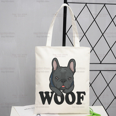 Γυναικείες τσάντες ώμου από καραβόπανο γαλλικό μπουλντόγκ Γυναικείες τσάντες οικολογικές επαναχρησιμοποιούμενες Kawaii Dog Lover Graphic Shopping Bag Vintage Τσάντες Ulzzang