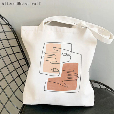 Дамска чанта Shopper Bag с абстрактно лице и щампа Kawaii Harajuku Shopping Canvas Shopper Bag Дамска чанта за момиче Tote Shoulder Lady Bag