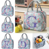 Flamingo izolirana torba za ručak za školski ured za njegu Prijenosni toplinski hladnjak Kutija za ručak za hranu Žene Muškarci Ljubičasti cvijet Pismo