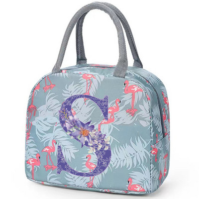Flamingo izolirana torba za ručak za školski ured za njegu Prijenosni toplinski hladnjak Kutija za ručak za hranu Žene Muškarci Ljubičasti cvijet Pismo