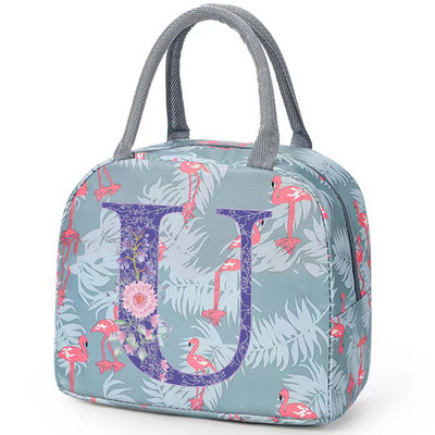 Flamingo izolirana torba za ručak za školski ured za njegu Prijenosni toplinski hladnjak Kutija za ručak za hranu Žene Muškarci Ljubičasti cvijet Pismo