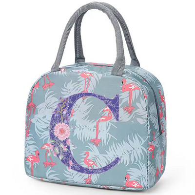 Flamingo izolirana torba za ručak za školski ured za njegu Prijenosni toplinski hladnjak Kutija za ručak za hranu Žene Muškarci Ljubičasti cvijet Pismo