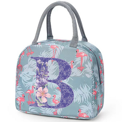 Flamingo izolirana torba za ručak za školski ured za njegu Prijenosni toplinski hladnjak Kutija za ručak za hranu Žene Muškarci Ljubičasti cvijet Pismo
