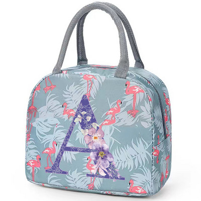 Flamingo izolirana torba za ručak za školski ured za njegu Prijenosni toplinski hladnjak Kutija za ručak za hranu Žene Muškarci Ljubičasti cvijet Pismo