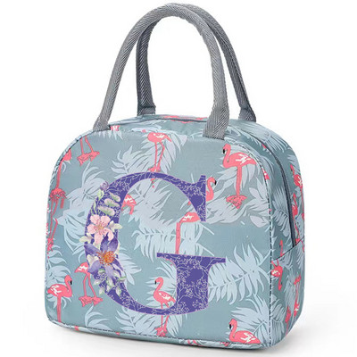 Flamingo izolirana torba za ručak za školski ured za njegu Prijenosni toplinski hladnjak Kutija za ručak za hranu Žene Muškarci Ljubičasti cvijet Pismo