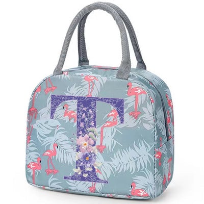 Flamingo izolirana torba za ručak za školski ured za njegu Prijenosni toplinski hladnjak Kutija za ručak za hranu Žene Muškarci Ljubičasti cvijet Pismo