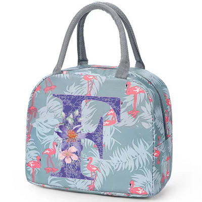 Flamingo izolirana torba za ručak za školski ured za njegu Prijenosni toplinski hladnjak Kutija za ručak za hranu Žene Muškarci Ljubičasti cvijet Pismo