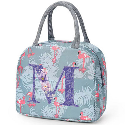 Flamingo izolirana torba za ručak za školski ured za njegu Prijenosni toplinski hladnjak Kutija za ručak za hranu Žene Muškarci Ljubičasti cvijet Pismo