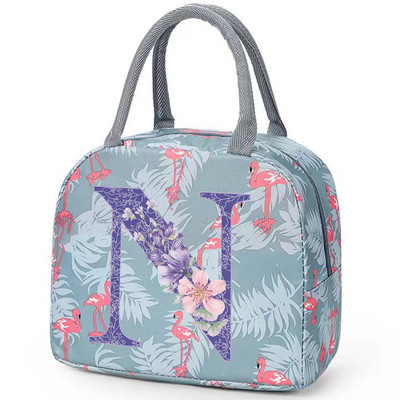 Flamingo izolirana torba za ručak za školski ured za njegu Prijenosni toplinski hladnjak Kutija za ručak za hranu Žene Muškarci Ljubičasti cvijet Pismo