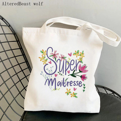 Super AESH Shopping Bag Thank You maitresse Ženska platnena francuska torbica Ženska višekratna torba za plažu Poklon za učiteljicu