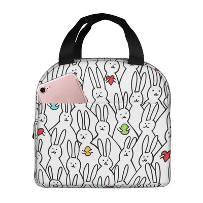 Mielas akvarelinis triušio izoliuotas pietų krepšys mokyklos biuro slaugai nešiojamas terminis aušintuvas pietų dėžutė moterims, vyrams