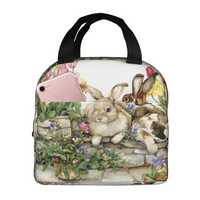 Mielas akvarelinis triušio izoliuotas pietų krepšys mokyklos biuro slaugai nešiojamas terminis aušintuvas pietų dėžutė moterims, vyrams