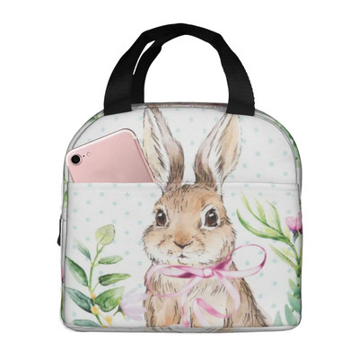 Mielas akvarelinis triušio izoliuotas pietų krepšys mokyklos biuro slaugai nešiojamas terminis aušintuvas pietų dėžutė moterims, vyrams