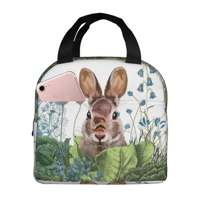 Mielas akvarelinis triušio izoliuotas pietų krepšys mokyklos biuro slaugai nešiojamas terminis aušintuvas pietų dėžutė moterims, vyrams