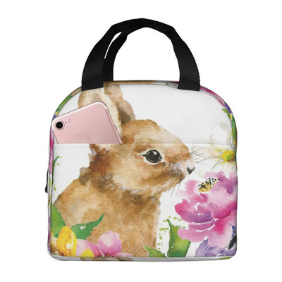 Mielas akvarelinis triušio izoliuotas pietų krepšys mokyklos biuro slaugai nešiojamas terminis aušintuvas pietų dėžutė moterims, vyrams