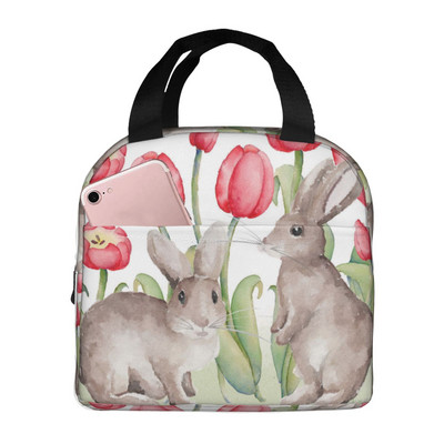 Mielas akvarelinis triušio izoliuotas pietų krepšys mokyklos biuro slaugai nešiojamas terminis aušintuvas pietų dėžutė moterims, vyrams