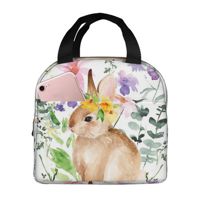 Mielas akvarelinis triušio izoliuotas pietų krepšys mokyklos biuro slaugai nešiojamas terminis aušintuvas pietų dėžutė moterims, vyrams