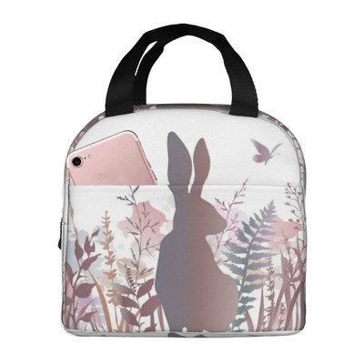 Mielas akvarelinis triušio izoliuotas pietų krepšys mokyklos biuro slaugai nešiojamas terminis aušintuvas pietų dėžutė moterims, vyrams