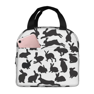 Mielas akvarelinis triušio izoliuotas pietų krepšys mokyklos biuro slaugai nešiojamas terminis aušintuvas pietų dėžutė moterims, vyrams