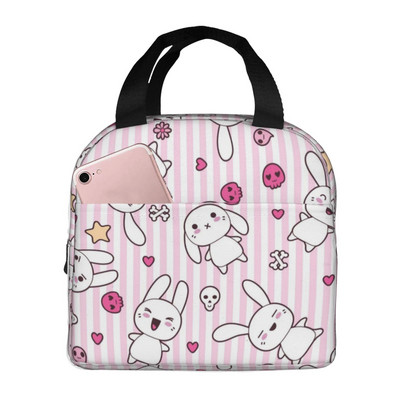 Mielas akvarelinis triušio izoliuotas pietų krepšys mokyklos biuro slaugai nešiojamas terminis aušintuvas pietų dėžutė moterims, vyrams