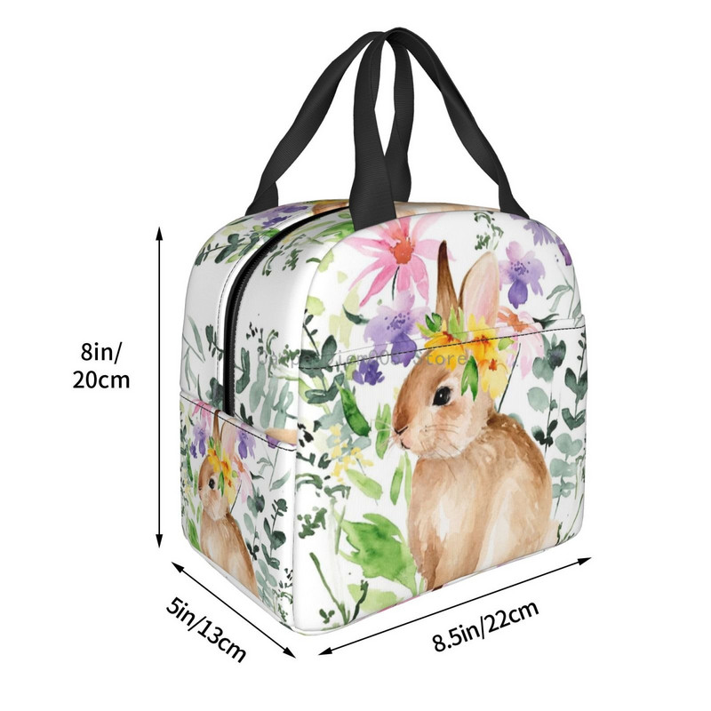 Mielas akvarelinis triušio izoliuotas pietų krepšys mokyklos biuro slaugai nešiojamas terminis aušintuvas pietų dėžutė moterims, vyrams