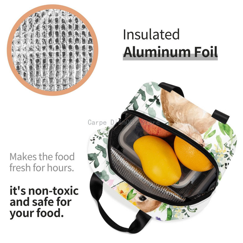 Mielas akvarelinis triušio izoliuotas pietų krepšys mokyklos biuro slaugai nešiojamas terminis aušintuvas pietų dėžutė moterims, vyrams