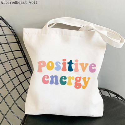 Női vásárló táska Pozitív energia lány Power Kawaii táska Harajuku bevásárlóvászon Shopper Bag lány kézitáska Vállas női táska