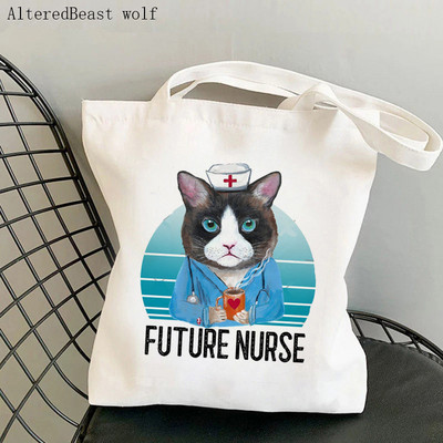 Sieviešu pircēju soma Medmāsas ikonas medicīniska Apdrukāta soma Harajuku Iepirkšanās Audekls Iepirkšanās soma meitenei rokassomiņa Tote plecu Sieviešu soma