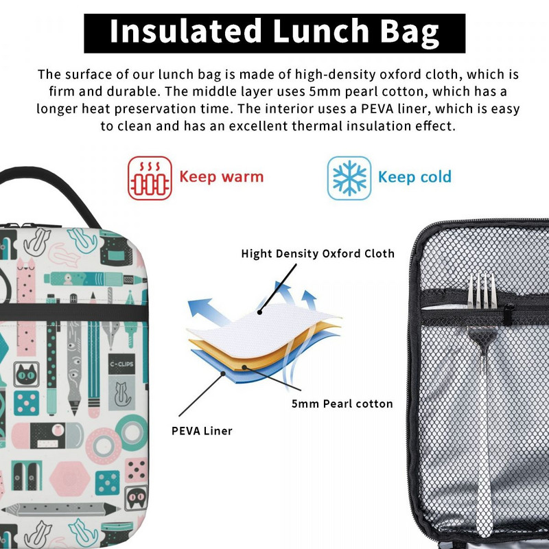 Vissza az iskolába Minta Hőszigetelt ebédszatyrok Tanári ceruzák Írószerek Szerelem Hordozható Hűtő Termikus étel ebéddoboz Gyerekek