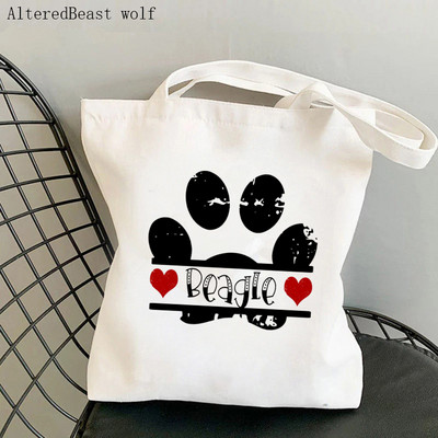 Geantă Shopper pentru femei, portret de câine Beagle, cu flori, Geantă Kawaii, Harajuku, pentru cumpărături, geantă pentru cumpărături din pânză, geantă de mână pentru fetiță, geantă de umăr.