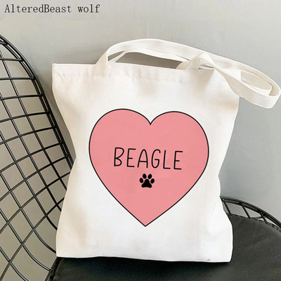 Geantă Shopper pentru femei, portret de câine Beagle, cu flori, Geantă Kawaii, Harajuku, pentru cumpărături, geantă pentru cumpărături din pânză, geantă de mână pentru fetiță, geantă de umăr.