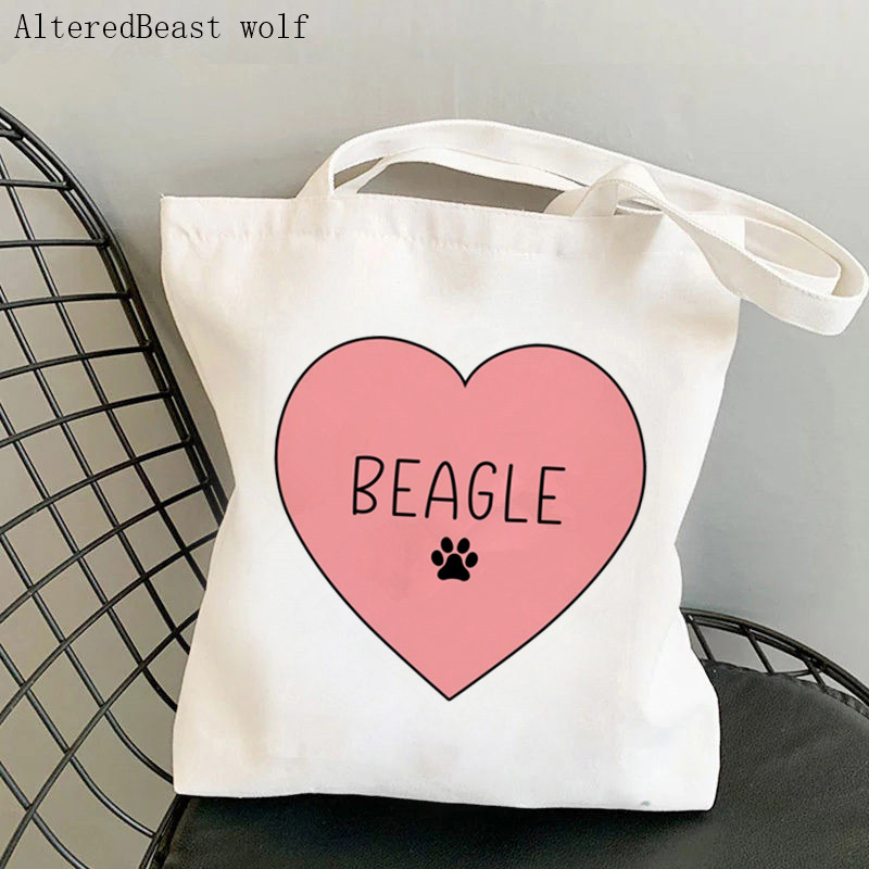Geantă Shopper pentru femei, portret de câine Beagle, cu flori, Geantă Kawaii, Harajuku, pentru cumpărături, geantă pentru cumpărături din pânză, geantă de mână pentru fetiță, geantă de umăr.