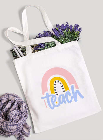 Διδάξτε την αγάπη Inspire Rainbow Women Canvas Tote Τσάντα αγορών Teacher Life Επαναχρησιμοποιήσιμη Eco Shopper Τσάντα ώμου Βιβλίο Τσάντα Δώρο μόδας