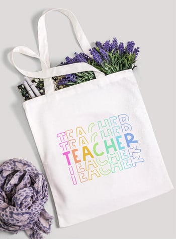 Διδάξτε την αγάπη Inspire Rainbow Women Canvas Tote Τσάντα αγορών Teacher Life Επαναχρησιμοποιήσιμη Eco Shopper Τσάντα ώμου Βιβλίο Τσάντα Δώρο μόδας