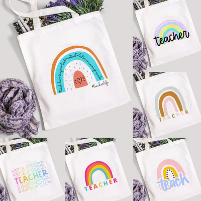 Teach Love Inspire Rainbow Ženska platnena torba za kupnju Teacher Life Višekratna ekološka torba za kupnju Torba za knjige Modni poklon