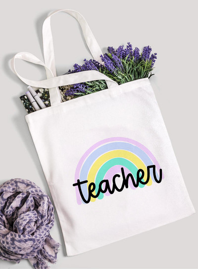 Teach Love Inspire Rainbow Ženska platnena torba za kupnju Teacher Life Višekratna ekološka torba za kupnju Torba za knjige Modni poklon