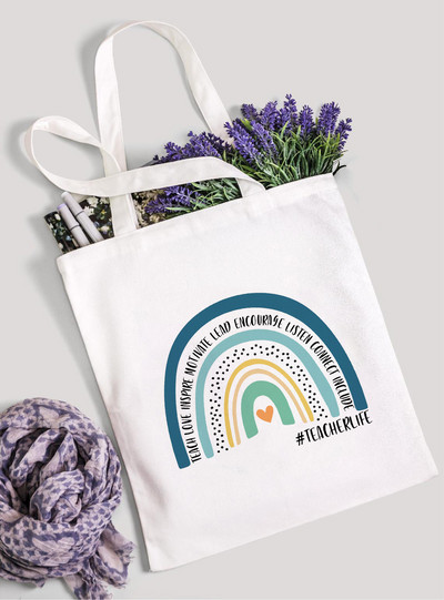 Teach Love Inspire Rainbow Ženska platnena torba za kupnju Teacher Life Višekratna ekološka torba za kupnju Torba za knjige Modni poklon