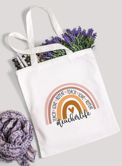 Teach Love Inspire Rainbow Ženska platnena torba za kupnju Teacher Life Višekratna ekološka torba za kupnju Torba za knjige Modni poklon