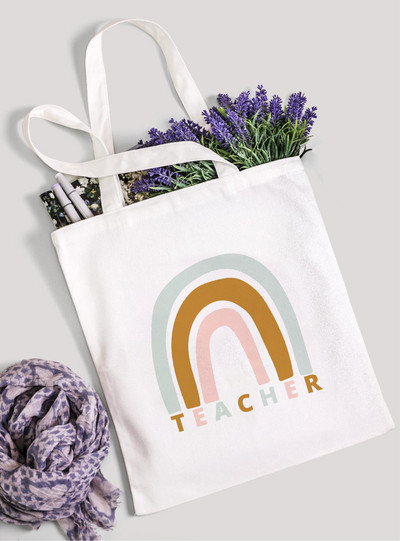 Teach Love Inspire Rainbow Ženska platnena torba za kupnju Teacher Life Višekratna ekološka torba za kupnju Torba za knjige Modni poklon