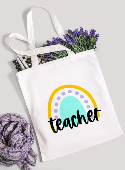 Teach Love Inspire Rainbow Ženska platnena torba za kupnju Teacher Life Višekratna ekološka torba za kupnju Torba za knjige Modni poklon