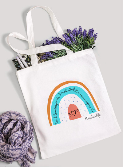 Teach Love Inspire Rainbow Ženska platnena torba za kupnju Teacher Life Višekratna ekološka torba za kupnju Torba za knjige Modni poklon